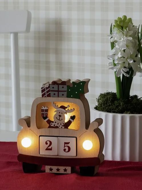 Hovedbilde Siluett bil julekalender med varmhvite LEDlys og timer