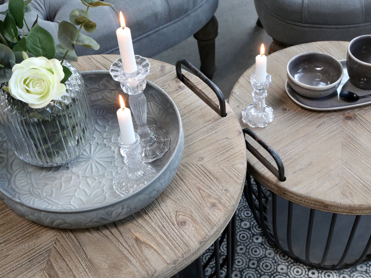 Sofabord i sort med trelokk - Sett med 2 bord - Chic Antique