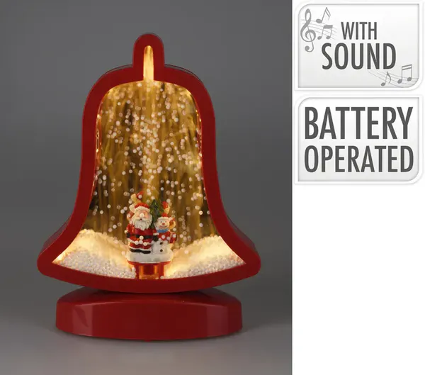 Hovedbilde Julebjelle med ledlys, lyd og snøeffekt