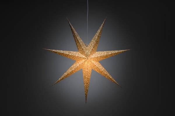 Hovedbilde Vindusstjerne gull/hvit med ledlys i papp - 60 cm