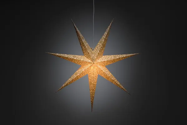 Hovedbilde Vindusstjerne gull/hvit med ledlys i papp - 60 cm