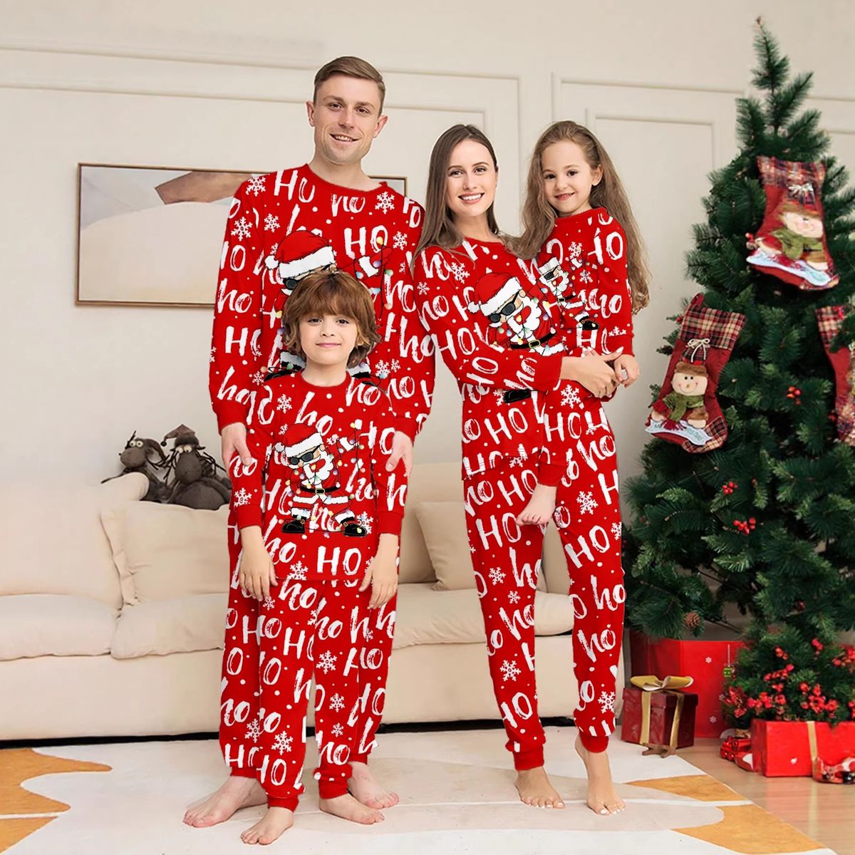 Julepyjamas Rocking Santa til barn- Match hele familien