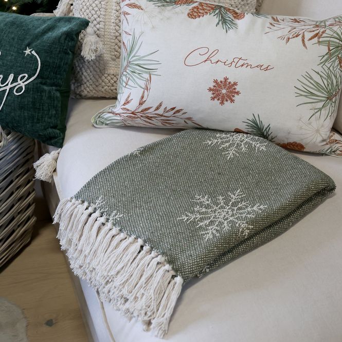 Hovedbilde Oliven Pledd av overskuddsgarn med iskrystaller - Chic Antique