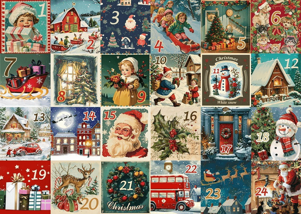 Julekalender Nostalgi med 24 jule puslespill - 1008 biter