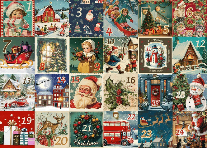 Hovedbilde Julekalender Nostalgi med 24 jule puslespill - 1000 biter