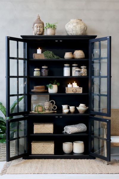 Hovedbilde Marseille Vitrineskap sort med 4 dører og hyller - Chic Antique