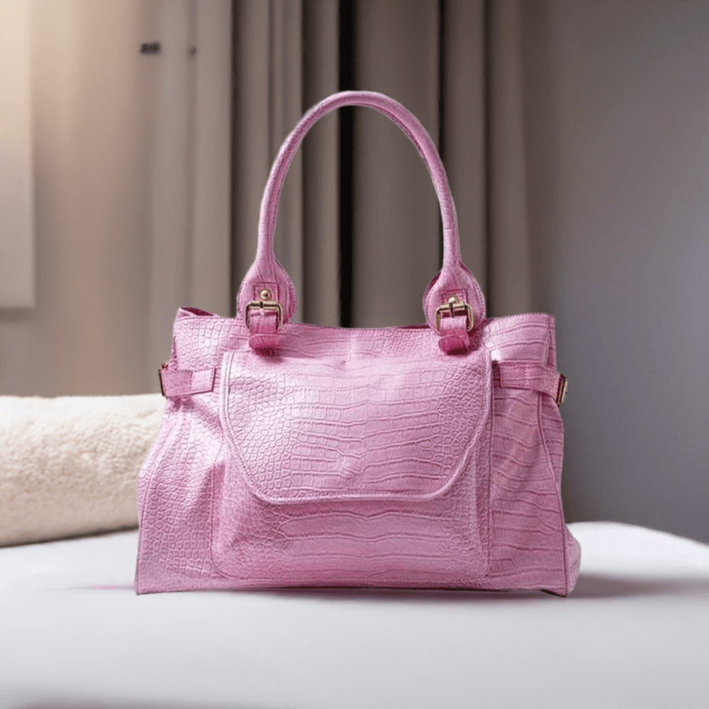 Stor veske i rosa i imitert croco skinn fra Lulu´s