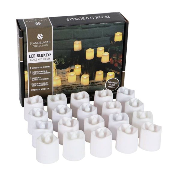 Hovedbilde 20 pk med dekorative led kubbelys 