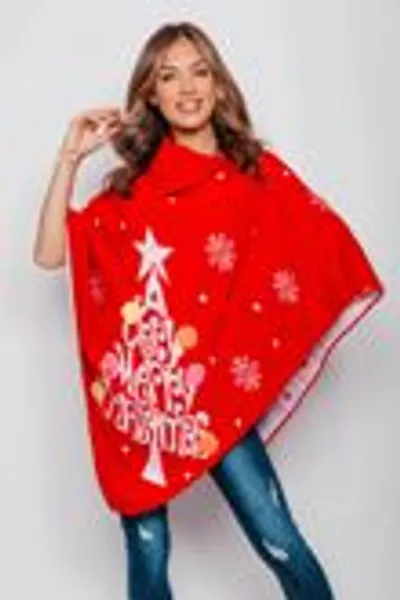 Hovedbilde Juleponcho rød Merry Christmas - One size
