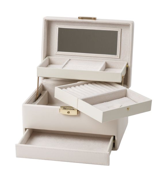 Hovedbilde Ekslusivt Smykkeskrin i kittfarget imitert skinn